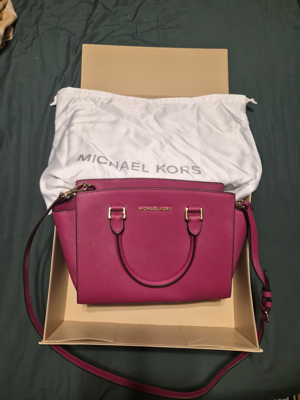 Michael Kors Fuchsia Saffiano Leather Satchel with Gold Hardware